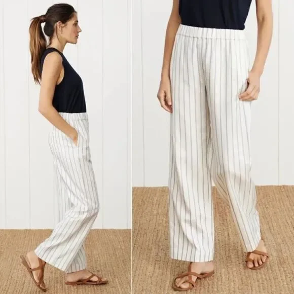 Jenni Kayne Bianca White Pants Straight Leg Navy Strips Size XS - Picture 7 of 11